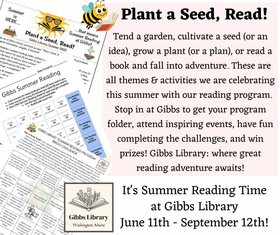 It's Summer Reading Time at Gibbs Library, June 11th-September 12th!